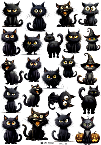 Ulla Design A4 leikekuvat - Mustat kissat