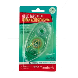 Glue tape refill package with teal and red design, featuring 'GLUE TAPE REFILL' and 'RUBAN ADHÉSIF RECHARGE' text.