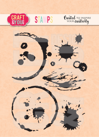 Abstract ink splashes form a stylized face on a peach background with a watermark-like text overlay.