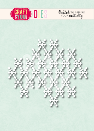 Decorative white snowflake lattice pattern on a pale mint background, with a Craft & You Dies banner at the top.
