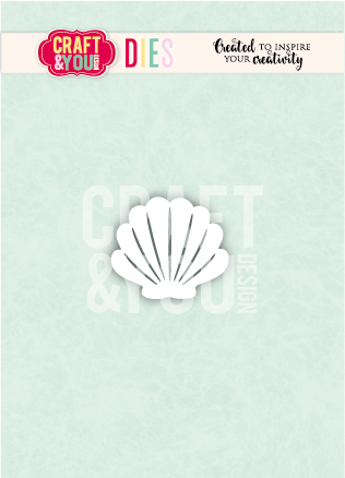 White scallop shell die-cut centered on a pale mint background, with Craft & You Dies branding at the top.