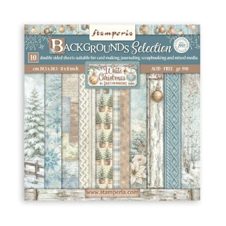 Stamperia White Christmas 8x8 Inch Paperilehtiö Maxi Background Selection by Cristina Radovan (SBBS147)