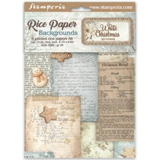 Stamperia White Christmas A6 Rice Paper Backgrounds Selection (8pcs) by Cristina Radovan (DFSAK6059)